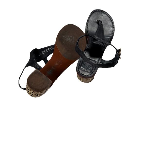 TORY BURCH Audra Gold Logo Block Heel Sandals in Black 8.5 - Picture 4 of 5